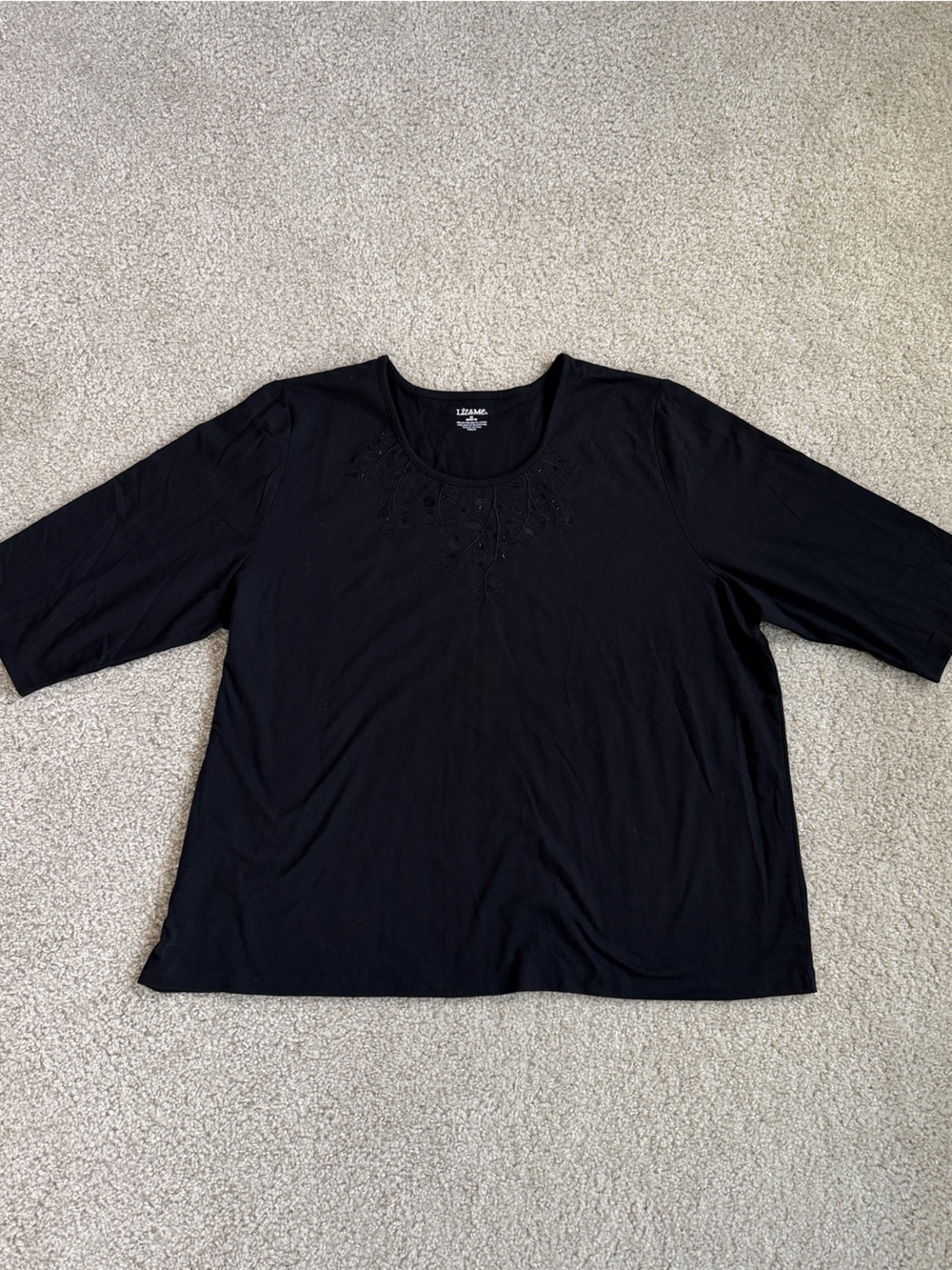 Liz & Me Black Embellished Scoop Neck Top